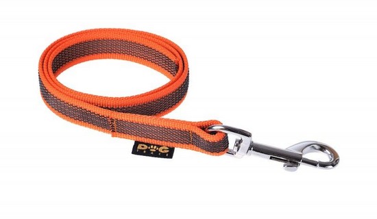 Gumowana smycz dla psa, srebrna klamra, pomarańczowa
