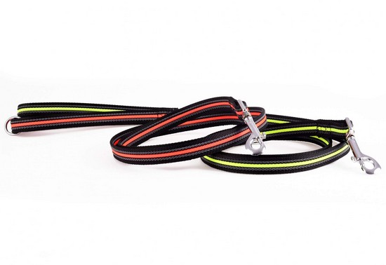 Gumowana smycz z uchwytem i paskiem ostrzegawczym