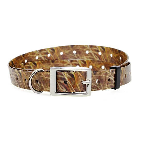 Plastikowa obroża dla psa z oczkem, brązowy kamuflaż