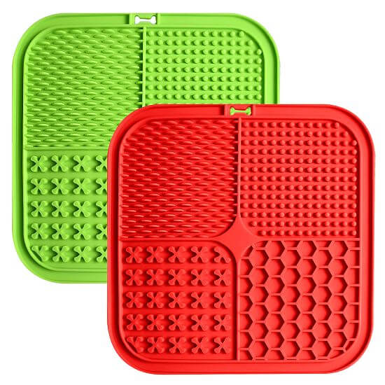 Silikónová lízacia podložka pre psa, 20 × 20 cm, červená/zelená