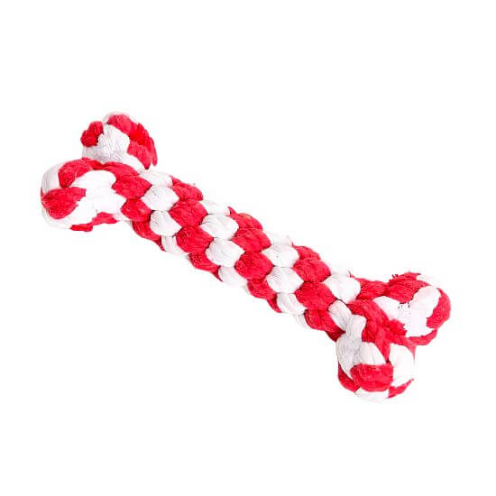 Bawełniana kość dla psa, 16 cm, czerwono-biała