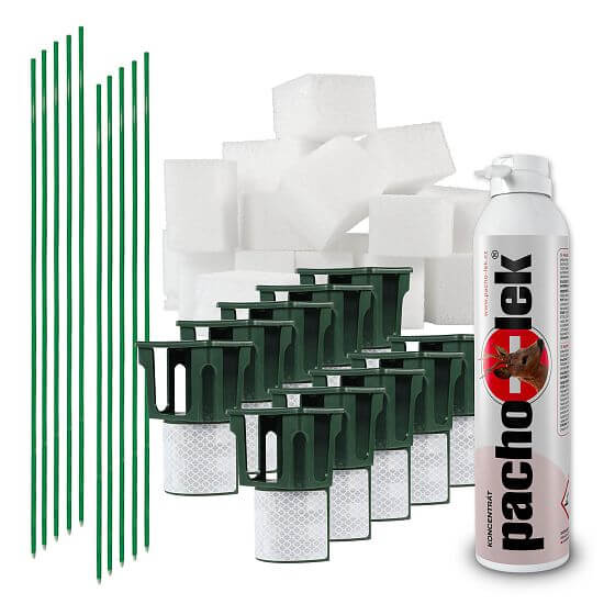 Sada pro instalaci pachového ohradníku proti srážce vozidel se zvěří, adaptéry s nosiči 80 ks a sloupky 80 ks