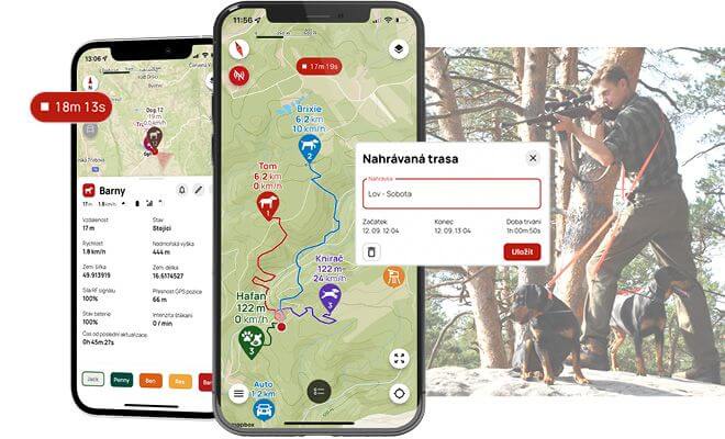 Zaznamenávanie trás a ukladanie dôležitých miest pri love alebo naháňačke
